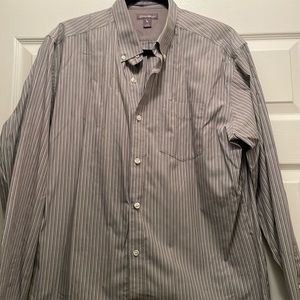 Eddie Bauer Gray Striped Button Down Dress Shirt